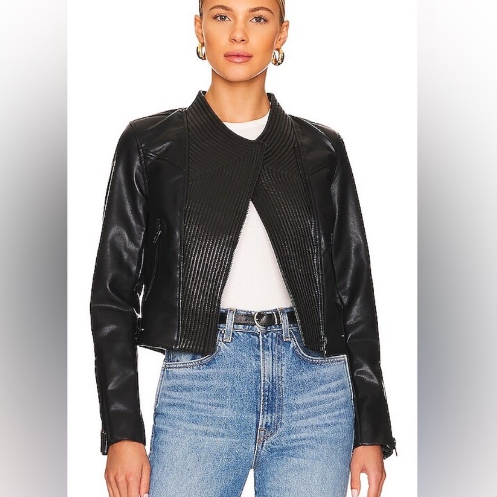 Blank NYC Vegan Leather Cropped Jacket Eye Catching Women’s Size Medium